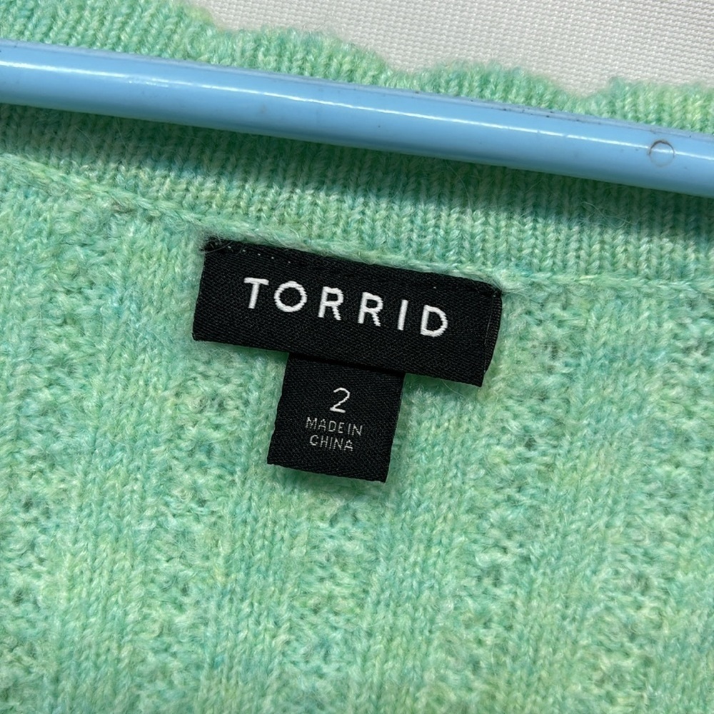 Torrid Light Green Button-Down Knit cashmere like softness short sleeve sweater - Picture 3 of 9